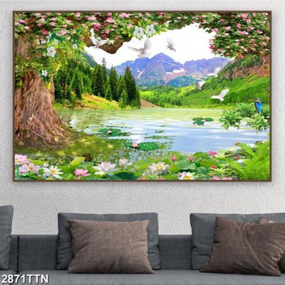 File tranh Tranh sơn thủy thác nước 2871TTN (gốc) in vải canvas