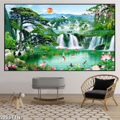 File in mica Tranh sơn thủy thác nước 2895TTN (bản gốc) sắc sảo