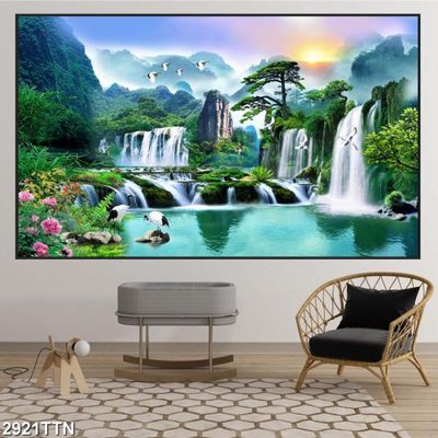 File gốc Tranh sơn thủy thác nước 2921TTN (in mica) làm bảng hiệu