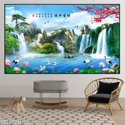 File tranh trang trí Tranh sơn thủy thác nước 2923TTN (tải file gốc)