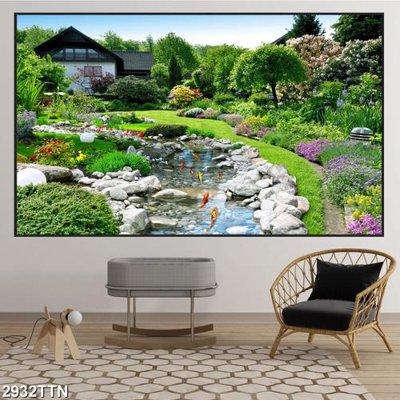 File gốc Tranh sơn thủy thác nước 2932TTN (in lụa) tranh thuận buồm