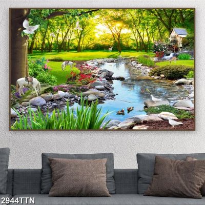 File in mica Tranh sơn thủy thác nước 2944TTN (ảnh gốc) đẹp