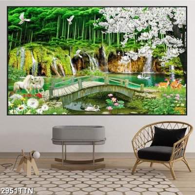 File in lụa Tranh sơn thủy thác nước 2951TTN (tân cổ điển) Tranh sơn thủy thác nước 2951TTN