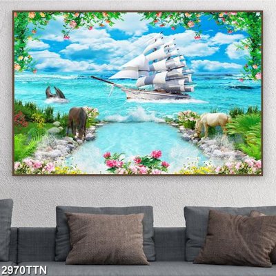 File tranh gốc Tranh sơn thủy thác nước 2970TTN (bản đẹp) độc quyền