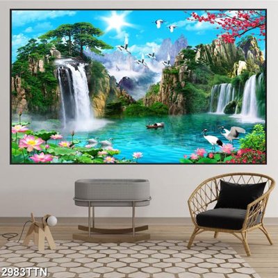 File gốc Tranh sơn thủy thác nước 2983TTN (phong cách) tối giản