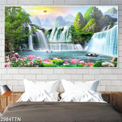 File in trần Tranh sơn thủy thác nước 2984TTN (bản gốc) phong cảnh