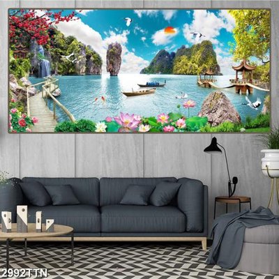 File gốc in ấn Tranh sơn thủy thác nước 2992TTN chuẩn màu CMYK