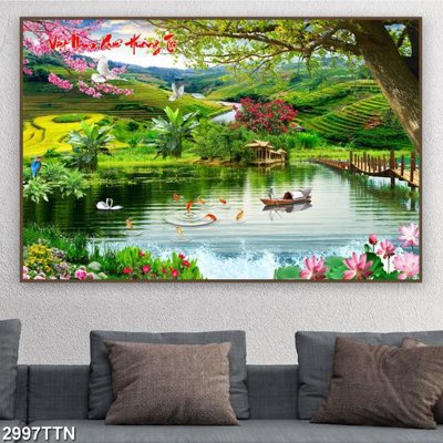 Ảnh mô tả file gốc in mica Tranh sơn thủy thác nước 2997TTN