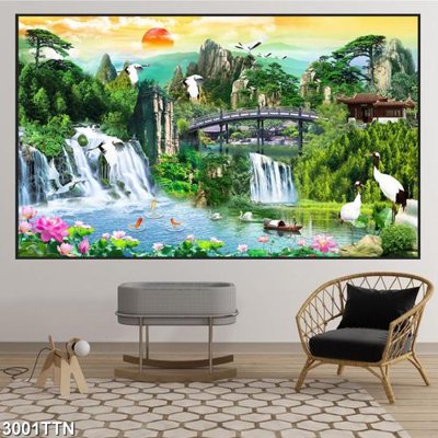 File gốc Tranh sơn thủy thác nước 3001TTN (in tráng gương) sang trọng