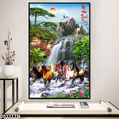 File tranh Tranh sơn thủy thác nước 3033TTN (bản gốc) in lụa 5D