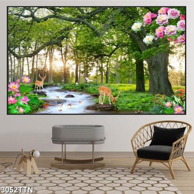 Hình ảnh file gốc in trần nhà Tranh sơn thủy thác nước 3052TTN