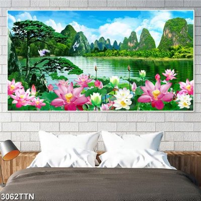 File in trần Tranh sơn thủy thác nước 3062TTN (bản gốc) hoa văn