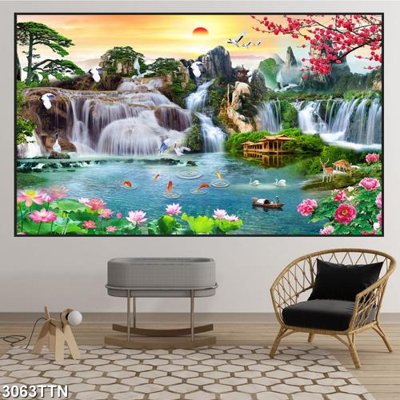 Tải file Tranh sơn thủy thác nước 3063TTN (ảnh gốc) in tranh kính