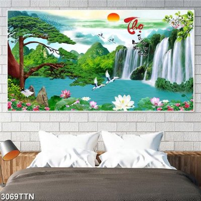 Download file Tranh sơn thủy thác nước 3069TTN (gốc) in mica ốp bếp