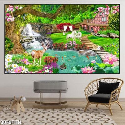 File gốc Tranh sơn thủy thác nước 3079TTN (phong cách) cổ điển