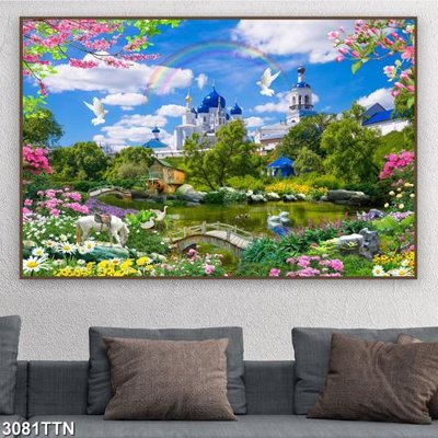 File tranh Tranh sơn thủy thác nước 3081TTN (gốc) in trên kính