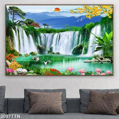 File gốc Tranh sơn thủy thác nước 3097TTN (thiết kế) cho in ấn