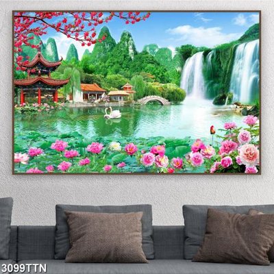 Download file gốc Tranh sơn thủy thác nước 3099TTN (in mica) trang trí