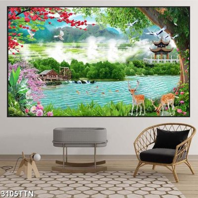 Download file Tranh sơn thủy thác nước 3105TTN (gốc) in mica bàn thờ