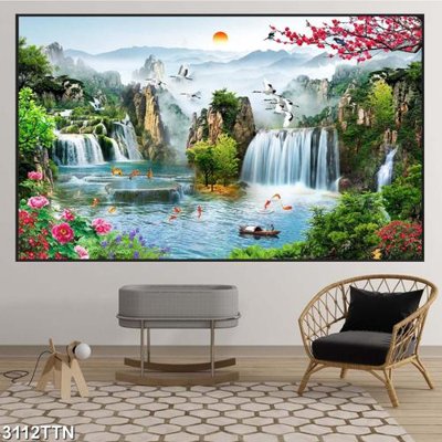 File tranh Tranh sơn thủy thác nước 3112TTN (file gốc) chuẩn màu in
