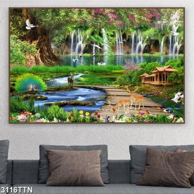 File gốc in ấn Tranh sơn thủy thác nước 3116TTN độ phân giải cao