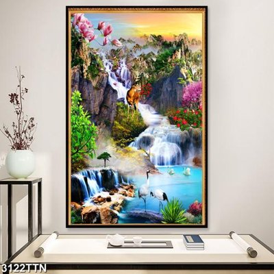 File tranh PSD Tranh sơn thủy thác nước 3122TTN chất lượng cao
