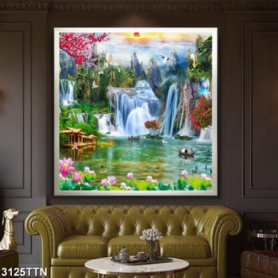 Chi tiết file gốc Tranh sơn thủy thác nước 3125TTN (cho in tráng gương)