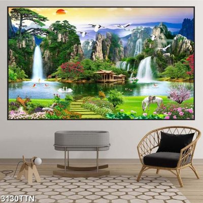 Tải file Tranh sơn thủy thác nước 3130TTN (gốc) làm tranh trang trí