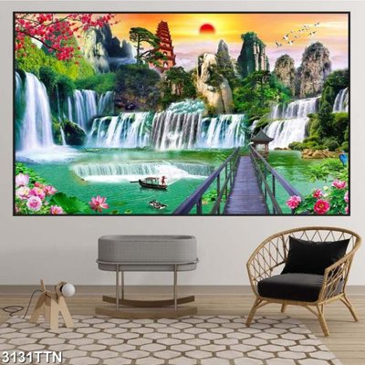 File tranh Tranh sơn thủy thác nước 3131TTN (gốc) in vải canvas