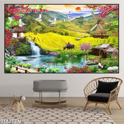 Mua file gốc Tranh sơn thủy thác nước 3142TTN (in ấn) tại Filetranh.com