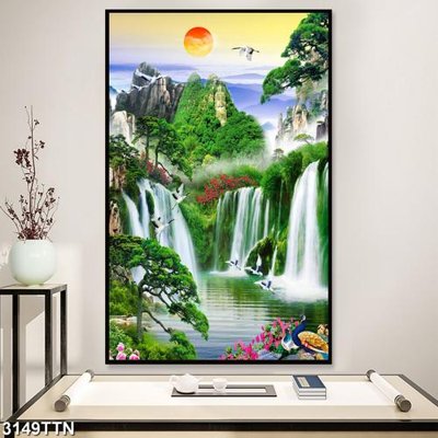 File gốc Tranh sơn thủy thác nước 3149TTN (dành cho trang trí nội thất)