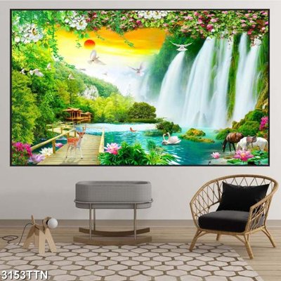 File in lụa Tranh sơn thủy thác nước 3153TTN (tân cổ điển) Tranh sơn thủy thác nước 3153TTN