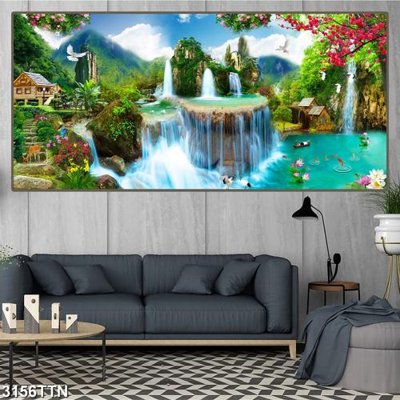 File ảnh Tranh sơn thủy thác nước 3156TTN (gốc) cho trang trí nhà hàng