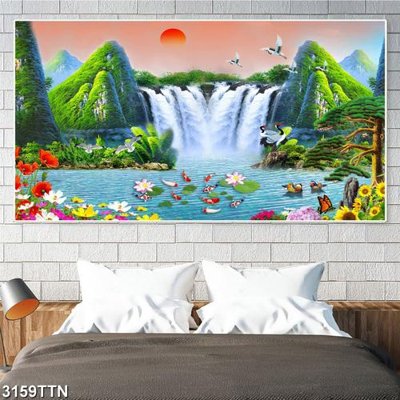 File in lụa Tranh sơn thủy thác nước 3159TTN (tân cổ điển) Tranh sơn thủy thác nước 3159TTN