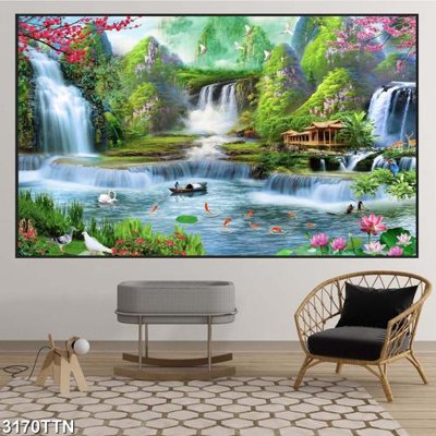 File tranh Tranh sơn thủy thác nước 3170TTN (ảnh gốc) in trần 3D
