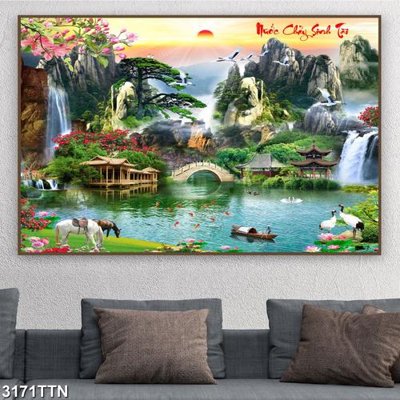 Download file Tranh sơn thủy thác nước 3171TTN (gốc) cho xưởng in