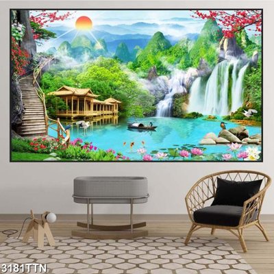 File gốc Tranh sơn thủy thác nước 3181TTN (dành cho trang trí nội thất)