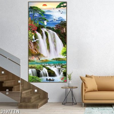File gốc Tranh sơn thủy thác nước 3197TTN (trang trí) phòng làm việc