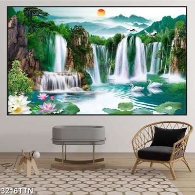 Chi tiết file gốc Tranh sơn thủy thác nước 3216TTN (cho in tráng gương)