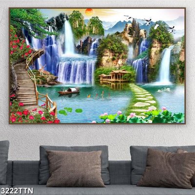 Download file Tranh sơn thủy thác nước 3222TTN (gốc) in mica đèn LED