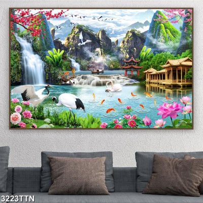 File tranh Tranh sơn thủy thác nước 3223TTN (ảnh gốc) in trần nhà