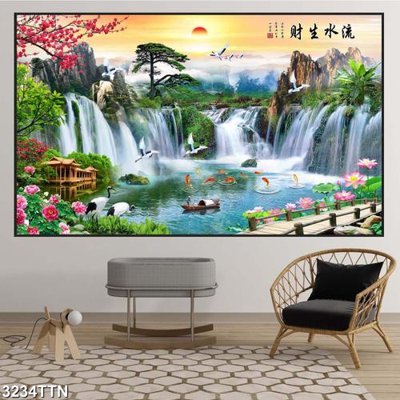 File tranh Tranh sơn thủy thác nước 3234TTN (ảnh gốc) chi tiết rõ ràng