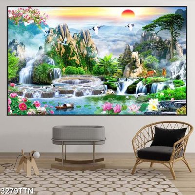File ảnh Tranh sơn thủy thác nước 3279TTN (gốc) in poster