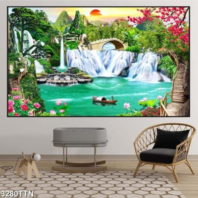 File PSD Tranh sơn thủy thác nước 3280TTN (bản gốc) dễ dàng edit