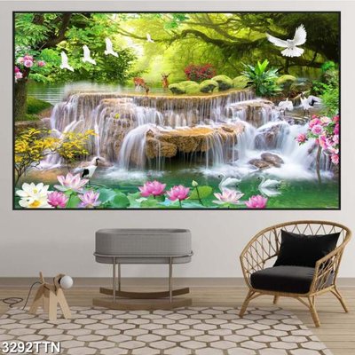 File gốc Tranh sơn thủy thác nước 3292TTN (in mica) cắt laser