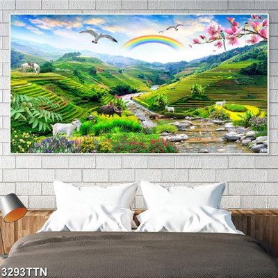 Ảnh gốc file in lụa Tranh sơn thủy thác nước 3293TTN chi tiết