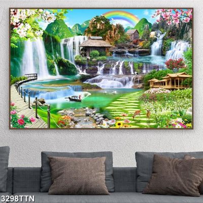 File gốc Tranh sơn thủy thác nước 3298TTN (PNG) không nền chất lượng