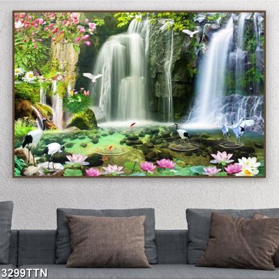 Hình ảnh file gốc Tranh sơn thủy thác nước 3299TTN (chất lượng cao)