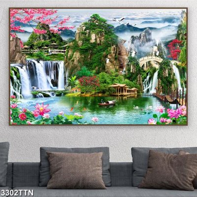 Mua file gốc Tranh sơn thủy thác nước 3302TTN (in ấn) tại Filetranh.com