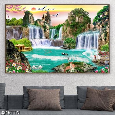 File tranh Tranh sơn thủy thác nước 3316TTN (ảnh gốc) chi tiết rõ ràng